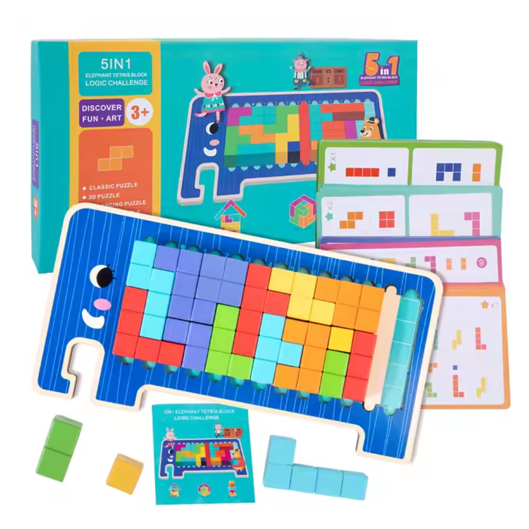 Tabla Dificultad Multijugador Tetris Elefante Madera 5 EN 1