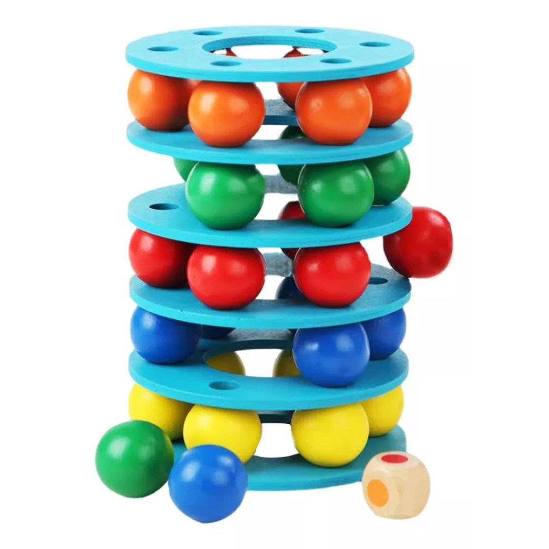 Torre jenga con Pelotas Madera con Dado de Colores