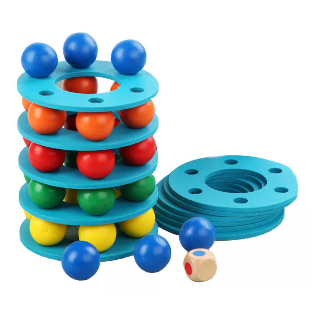 Torre jenga con Pelotas Madera con Dado de Colores
