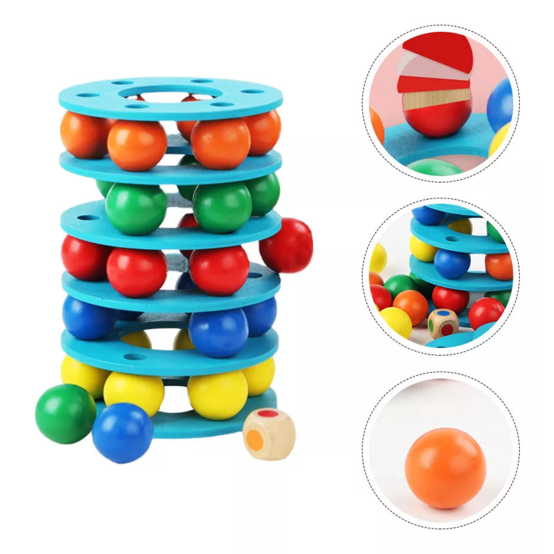 Torre jenga con Pelotas Madera con Dado de Colores