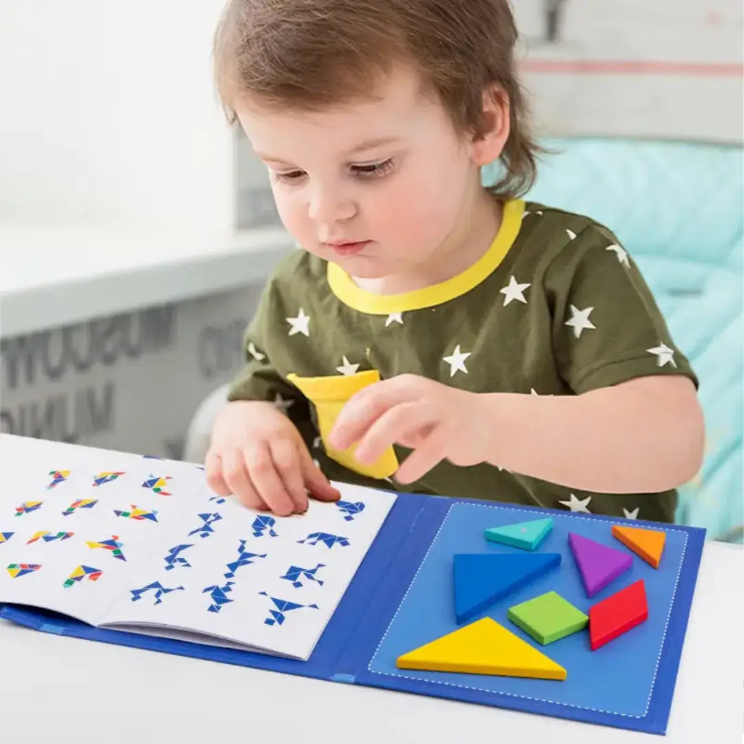 Libro Con Tangram Magnético Fichas Madera Varios Estilos