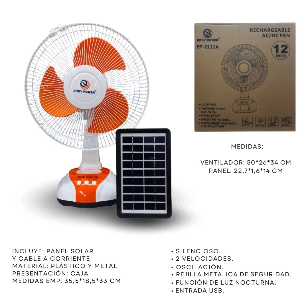 Ventilador Con Carga de Panel Solar