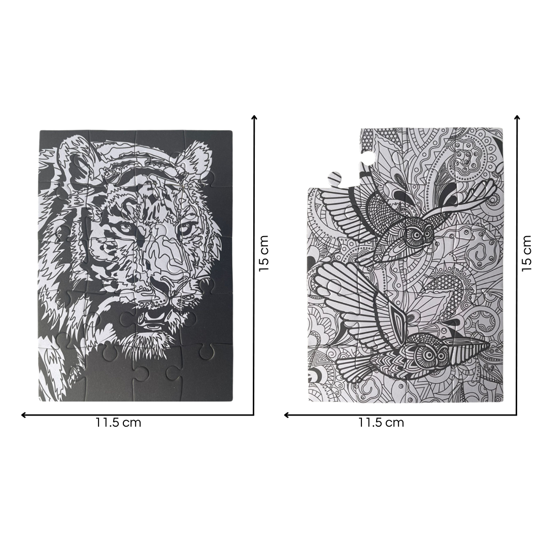 Rompecabezas Animales Mandala Para Colorear + Boligrafo 6 Tintas