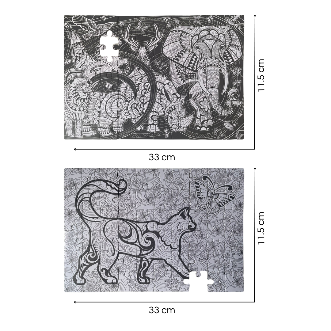 Rompecabezas Animales Mandala Para Colorear + Boligrafo 6 Tintas