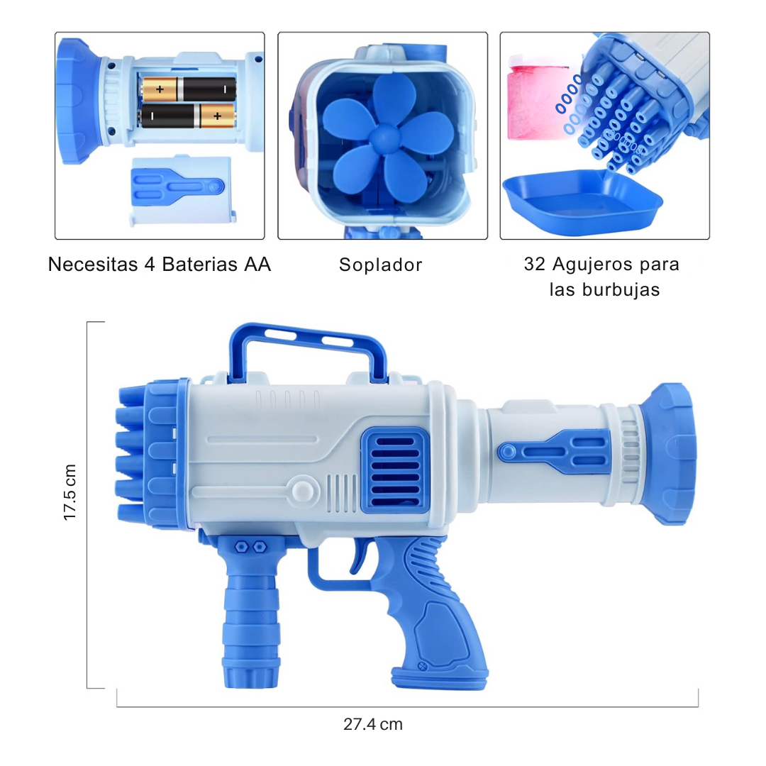 Bazooka Pistola Burbujas Gran Cantidad Bandeja Liquido