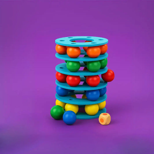 Torre jenga con Pelotas Madera con Dado de Colores
