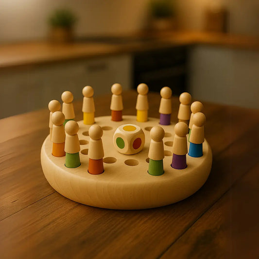Juego de Memoria Montessori Con Dado - Juego Familiar Fichas de Madera