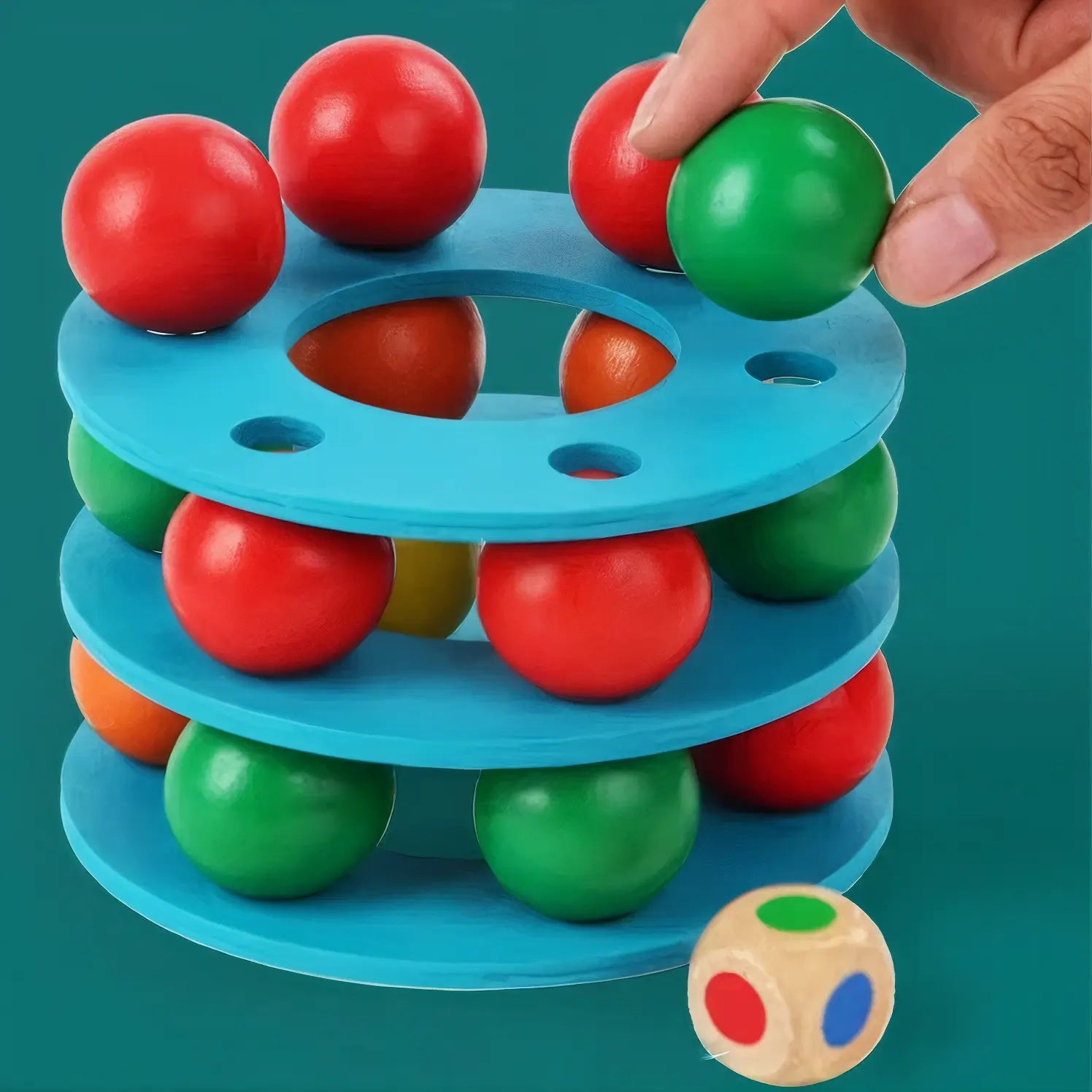 Torre jenga con Pelotas Madera con Dado de Colores