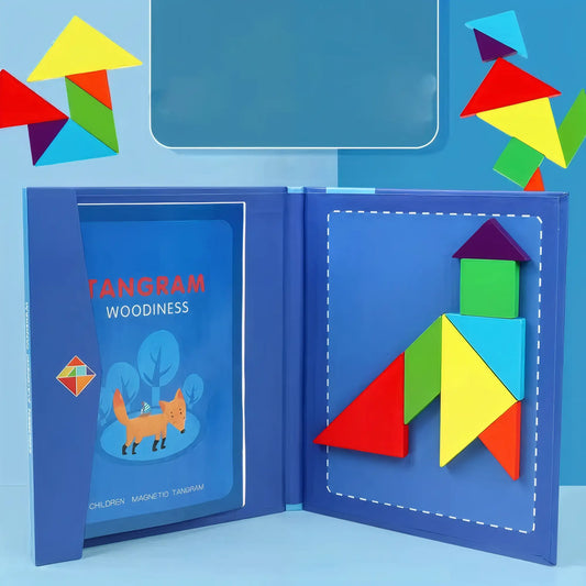 Libro Con Tangram Magnético Fichas Madera Varios Estilos