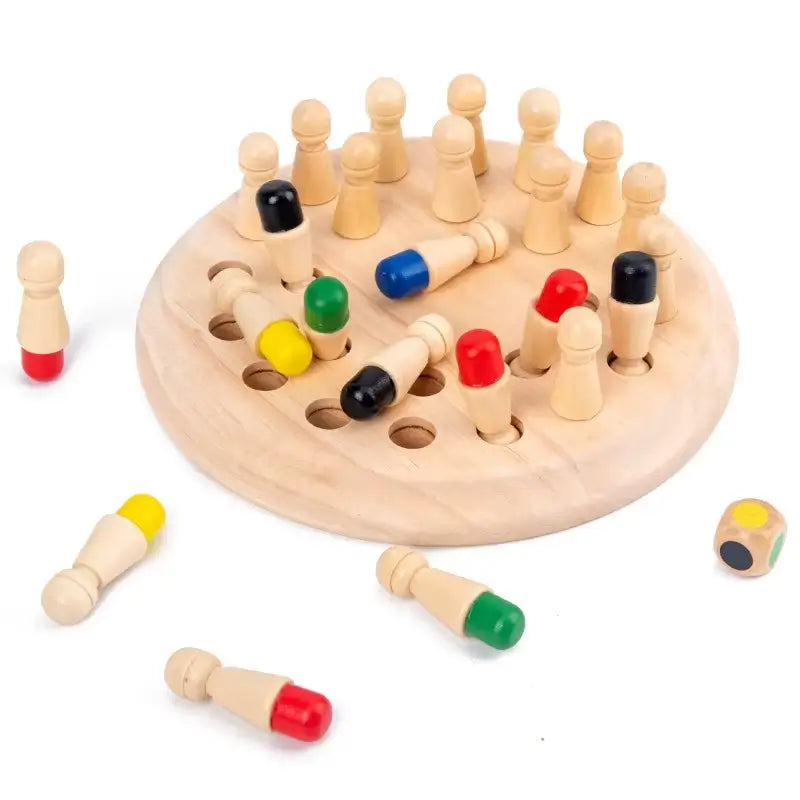 Juego de Memoria Montessori Con Dado - Juego Familiar Fichas de Madera