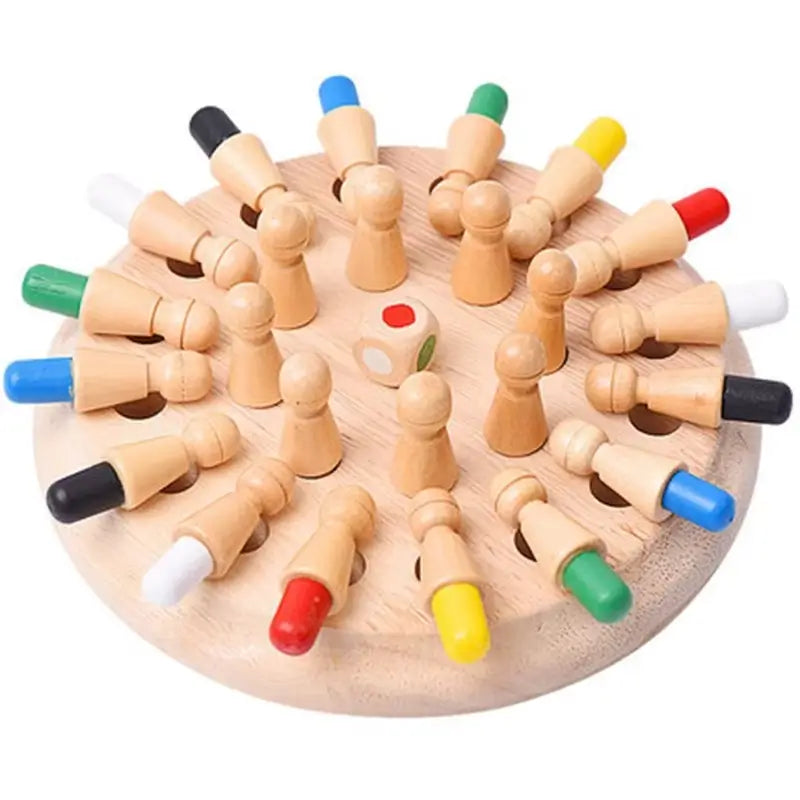 Juego de Memoria Montessori Con Dado - Juego Familiar Fichas de Madera