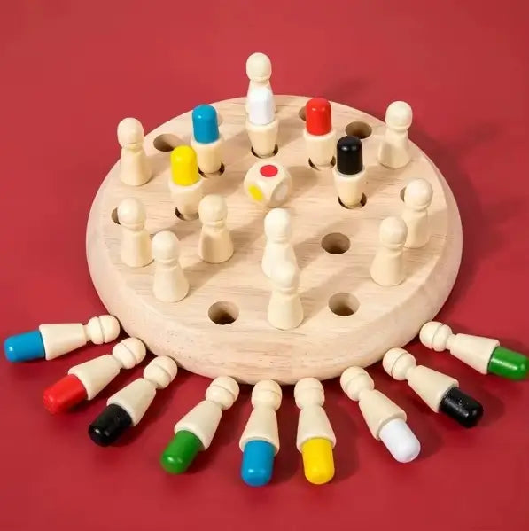 Juego de Memoria Montessori Con Dado - Juego Familiar Fichas de Madera