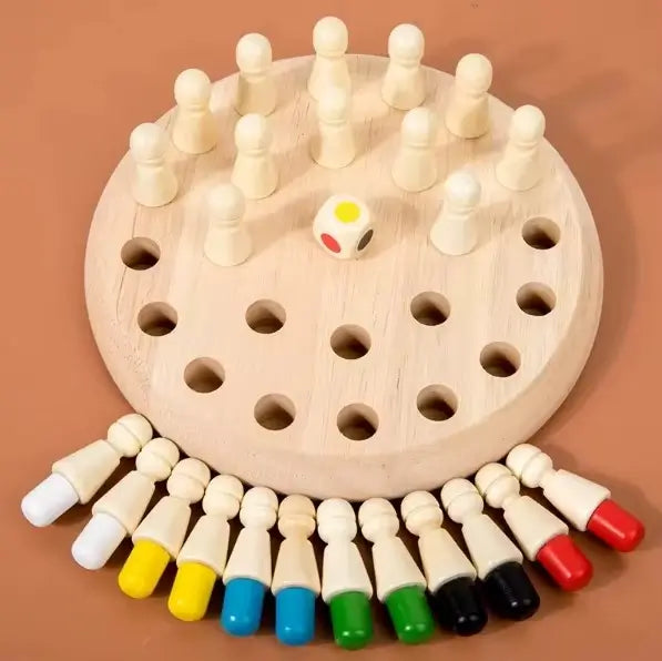 Juego de Memoria Montessori Con Dado - Juego Familiar Fichas de Madera