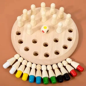 Juego de Memoria Montessori Con Dado - Juego Familiar Fichas de Madera